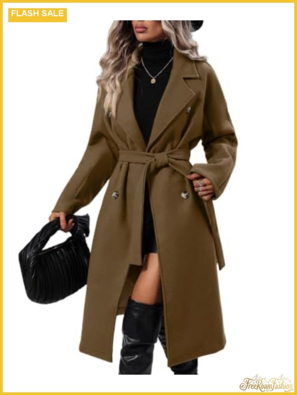 Women's Winter Wool Blend Pea Coat Long Trench Coat Double Breasted